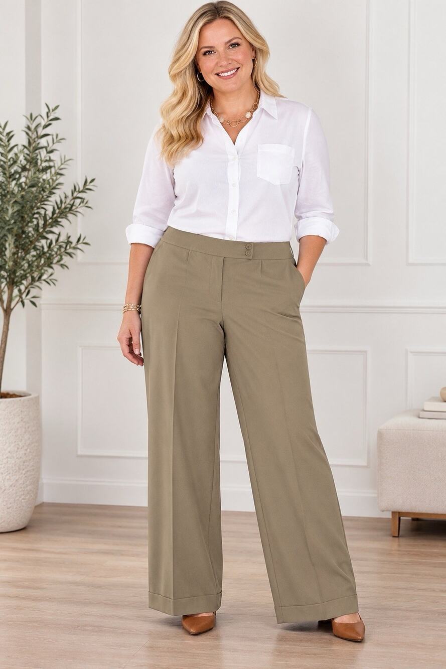 NWT Talbots Trouser Pants 16 L Wide Leg Cuffed Wool Stretch Career Minimalist